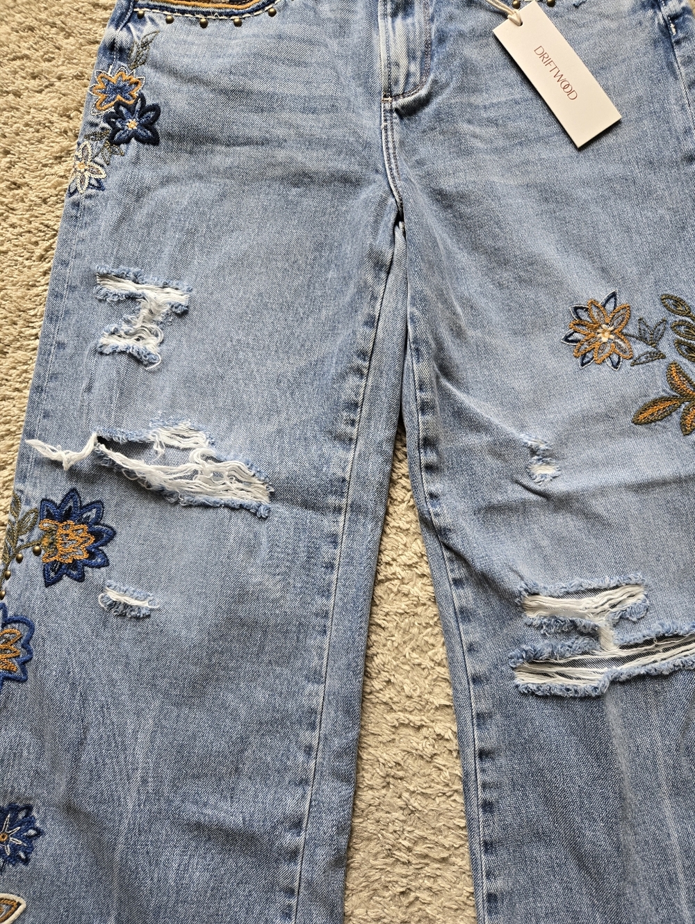 Driftwood Marlena Copper Wide Leg Jeans Womens 28 Embroidered Distressed - Picture 2 of 12